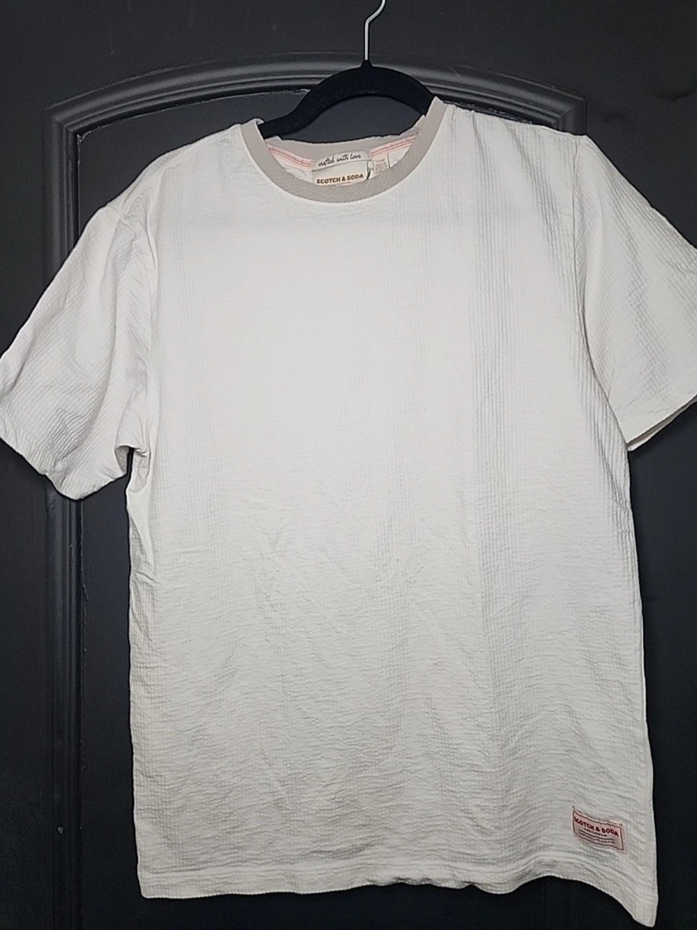Scotch & Soda Cream Textured Short-Sleeve Crew Neck Shirt Size Small - Picture 2 of 6